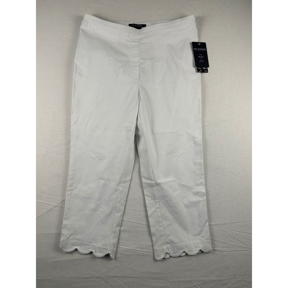 Zac & Rachel Women Optic White Ultimate Fit Scalloped Hem Crop Pants Size 12 NWT